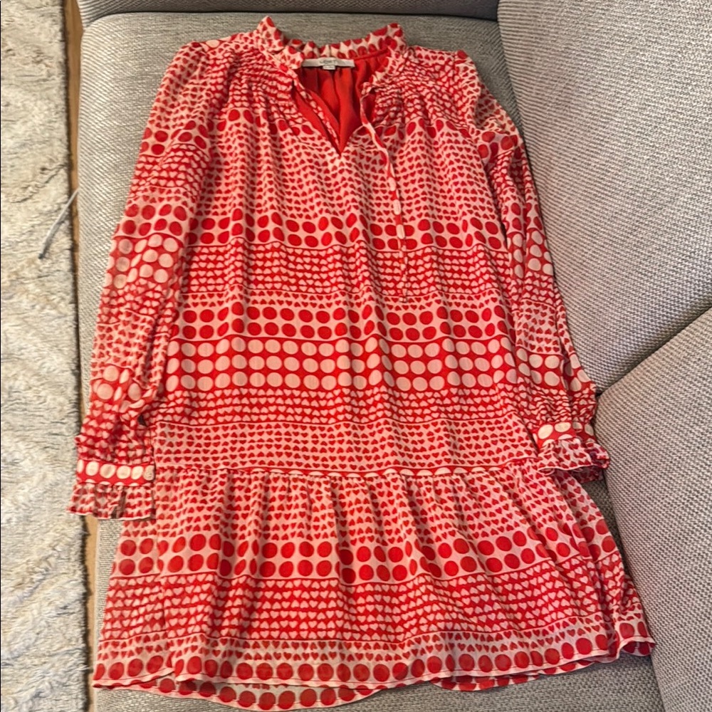 LOFT Red and White Ruffled Smocked Sundress